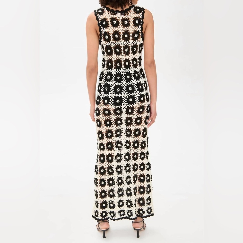 Show Me Your Mumu Vacay Tank Coverup White Black Checkers Floral Crochet Medium - Picture 4 of 12